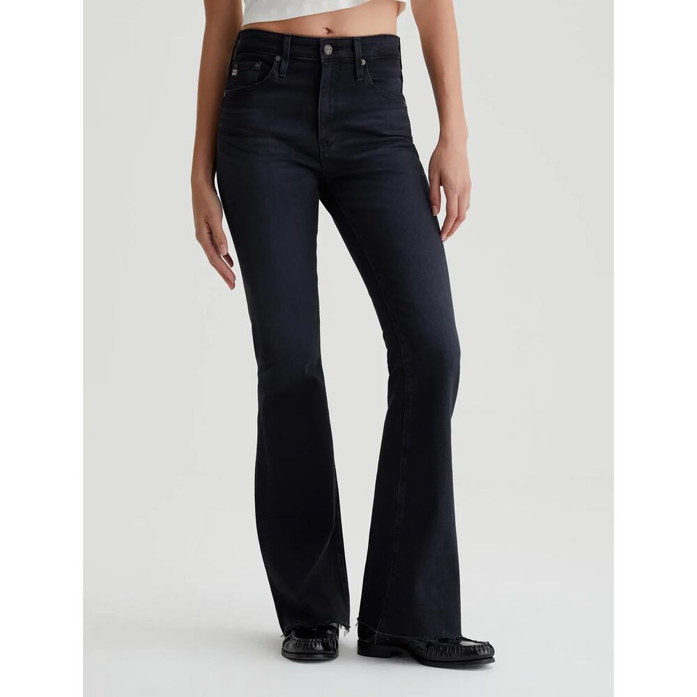 Adriano Goldschmied AG Farrah Boot Crop High Rise Jeans Raw Hem Denim Black 26